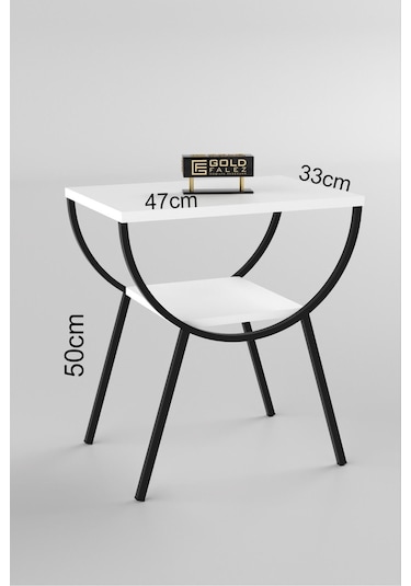 Yan Sehpa Komodin Metal Ayak Beyaz Beyaz Düz