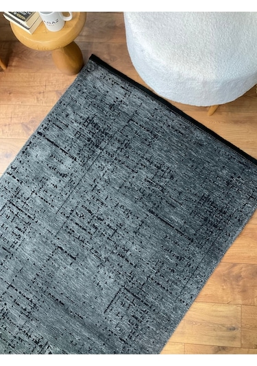 Şönil Dokuma Kayma Yapmaz Makinede Yıkanabilir Leke Tutmaz Kesme Bohem Kilim Antrasit 2 Gri