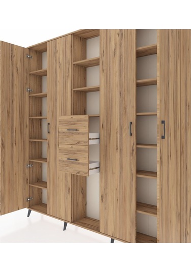 Arges Dolap 15 Raflı 2 Çekmeceli 4 Kapaklı 220x30x243 Çam-çam/çam Atlas Çam/atlas Çam
