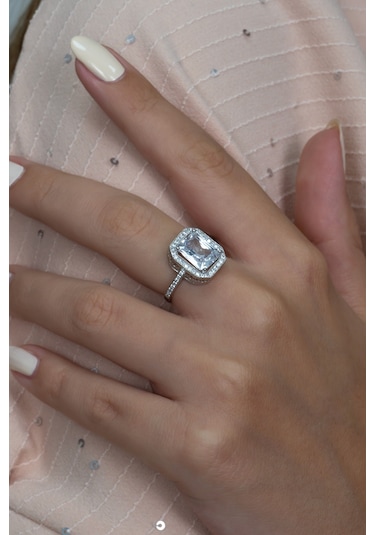 Baget Gümüş Tek Taş Yüzük Büyük Taşlı Wsr114