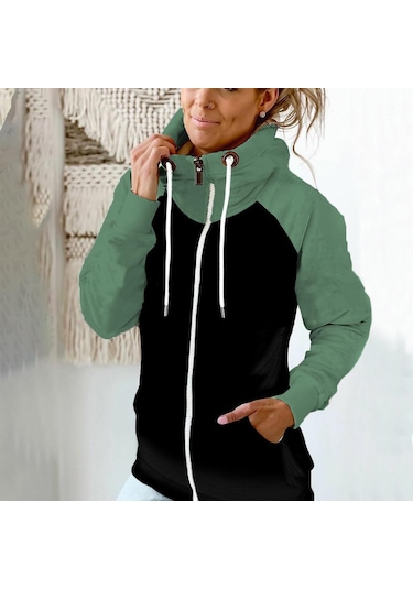 Yeşil Kadın Giyim Sonbahar Kış Kalın Bol Kesim Uzun Kollu Mont Rahat Mont Artı Kadife Yeşil