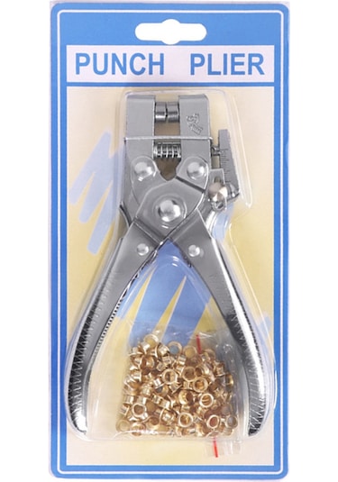 Skycity Çelik Göz Delme Aleti 3mm Kalınlığa Kadar 5mm Delik Çapı 100 Adet Göz İçi İle Kemer Deri Kesici Gümüş