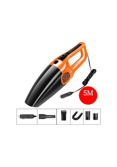 CBTxGlobal Araç Süpürgesi Yüksek Güçlü 120w Ev Araba Çift Kullanımlı Süpürge Güçlü Kuru ve Islak Kablolu Model Turuncu