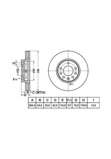 MGA 50129 Fren Diski Ön Astra G 98- Astra H 04- Corsa C 00- Combo 04- Zafira A 99- Zafira B 05- Merıva A 03- Merıva B 10- Havalı 280Mm