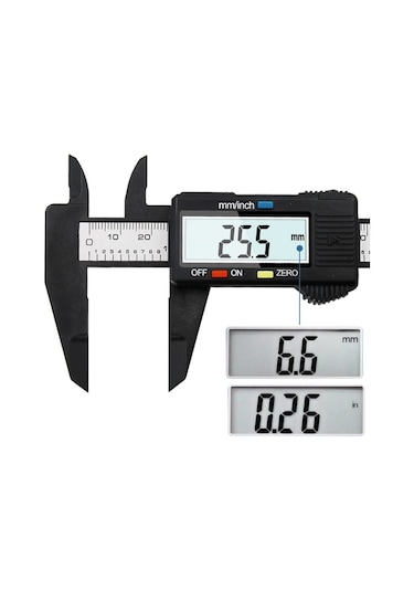 Dijital Karbon Fiber Kumpas 150mm Pil Dahil + 30cm Çelik Cetvel