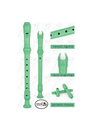 Flüt Blok 1 Adet Helvacıoğlu Renkli Blok Flüt Abs Plastik 3 Parça Kaliteli Net Ve Yüksek Ses Kalitesi Fülüt Yeşil