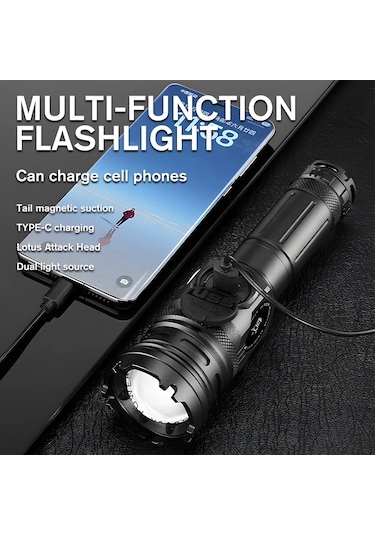 Yüksek Güçlü Led El Feneri Type-c Şarj Edilebilir Alüminyum Torch Açık Built-in 2000mah Built-in 2000mah Çok Renkli