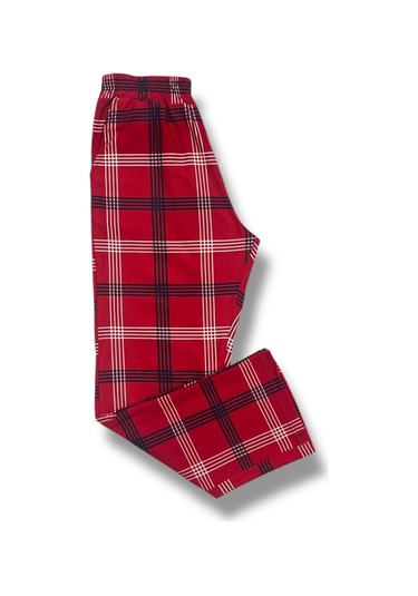 Cepli Ipeksi Dokulu Süet Pijama Alt Unisex Kırmızı Beyaz Çizgili