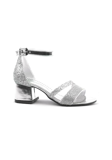 Sarıkaya Gümüş Simli Kalın Topuklu Kız Çocuk Abiye Ayakkabı Gümüş