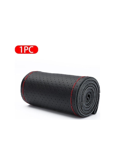 Siyah Ve Kırmızı Seametal Hakiki Deri Araba Direksiyon Kılıfı Dıy Örgü Kılıfı Ve İğneler Konu 38 Cm Çapı Için Fit