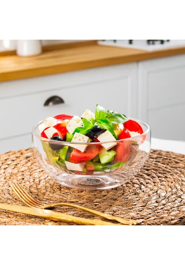 Perotti 12481 Çift Cidarlı Cam Kase Çerezlik Sunumluk 500 Ml Şeffaf