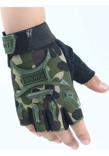 Folinda Çocuklar İçin Yarım Parmaklı, Kaymazlı Dayanıklı Bisiklet Sürüş Eldiveni - Kamuflya Desenli S