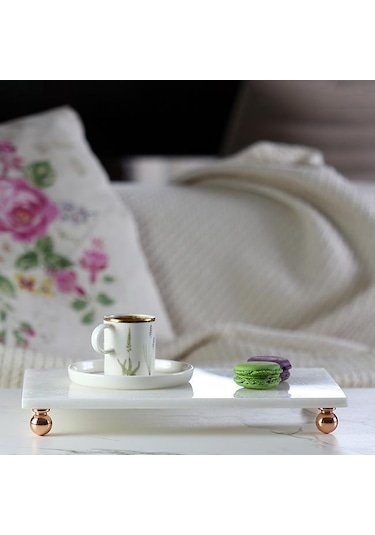 Akayev Mermer Beyaz 30x20 Cm Rose Gold Boncuk Ayak Sunumluk