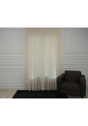 Murcia Dökümlü Tül Perde Pilesiz Krem