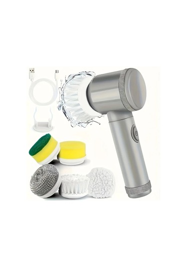 Fochsia Grey Wireless Elektrikli Döner Temizleyici Usb Şarjlı Taşınabilir Fırça Başlıkları Değiştirilebilir