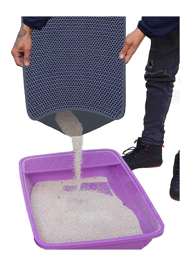 Yünteks Elekli Kedi Tuvalet Önü Kedi Kum Paspası Gri Delikli Kedi Tuvalet