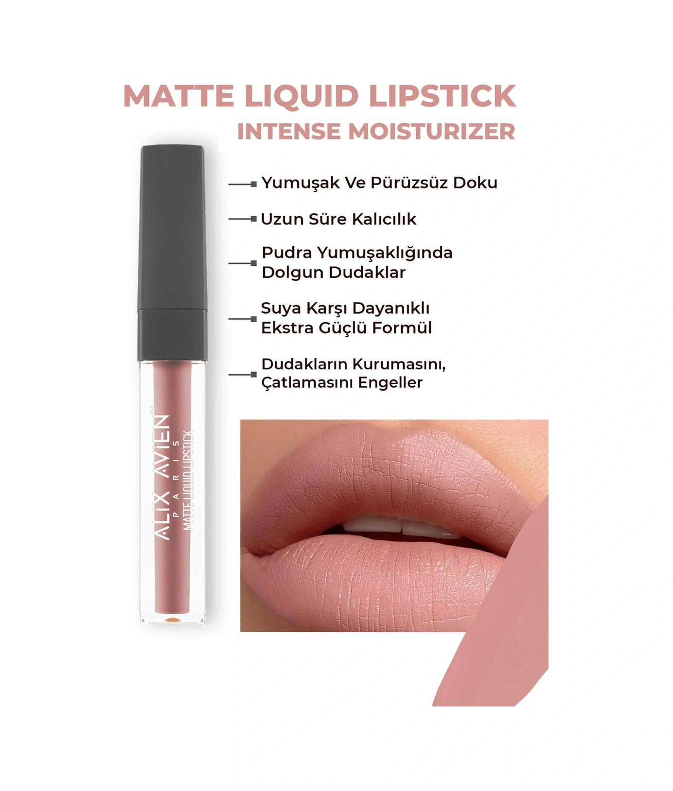 Alix Avien Uzun Süre Kalıcı Kadifemsi Kuruma Yapmayan Mat Likit Ruj Matte Liquid Lipstick 506 Dirty Pink
