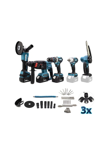 Chelikbei Beşli Set MK350 Budama Testeresi 13MM Çelik Mandren + Somun Sıkma + Şarjlı Spiral + Şarjlı Hilti