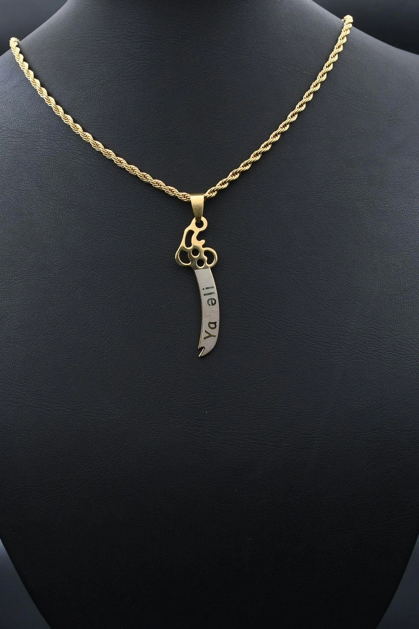 Hz. Ali Zülfikar Kılıcı Kolye Paslanmaz Çelik Zincir Altın Kaplama 3mm 902309 Altın