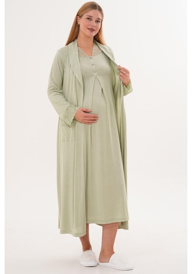 Mecit Pijama Mecit 6331 Yeşil Sabahlıklı Lohusa Gecelik Takım
