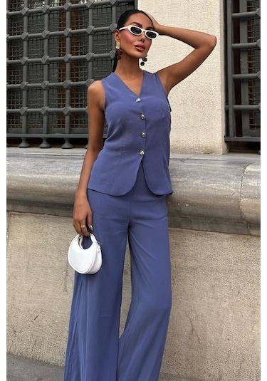 Arkası Bağcıklı Yelek Plazza Pantolon Modal Takım 10202-08 İndi Go