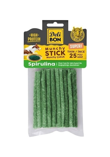 Delibon Süper Munchy Çubuk Spirulinalı Köpek Çiğneme Kemiği İnce 25'li