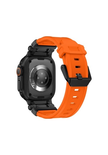 Novahub İos Watch Uyumlu Serisi 7 45mm Ergonomik Explorer Tpu Saat Bantı Siyah Turuncu