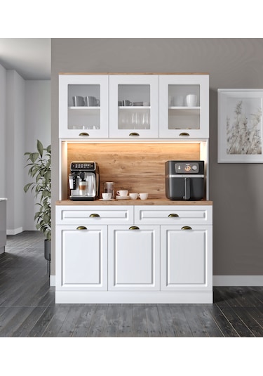 Gözde Kahve Köşesi - 140 Cm Mdf Mutfak Dolabı - Led Aydınlatmalı