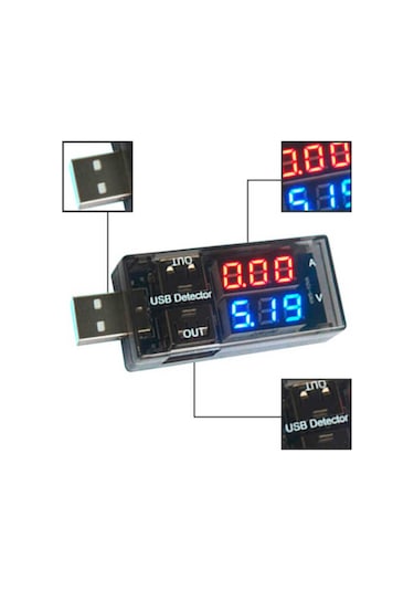 Keweisi USB Voltmetre & Ampermetre - 2x USB Voltaj ve Akım Ölçer