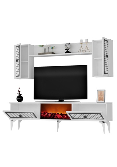 Nil Şömineli Tv Ünitesi Beyaz-gümüş