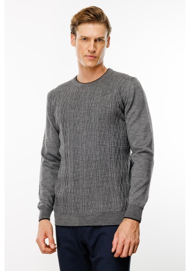 Erkek Sıfır Yaka Önü Baklava Örgü Kazak Füme Füme