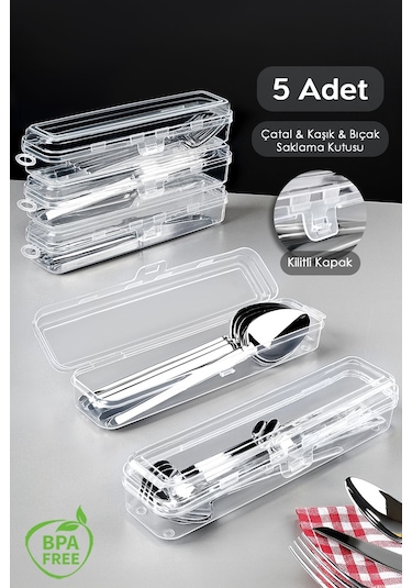 5 Adet Çatal Kaşık Bıçak Saklama Kutusu - Organizer Kaşıklık Taşıma Kabı Çok Amaçlı Düzenleyici
