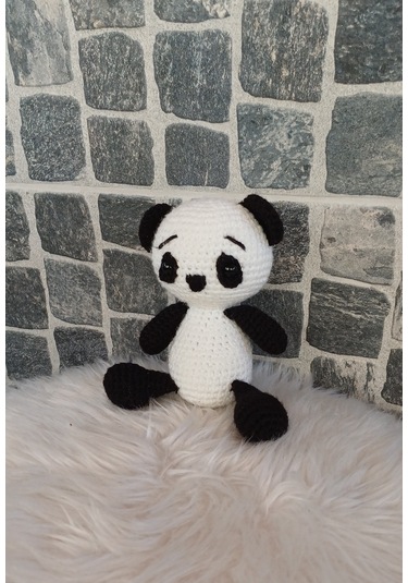 El Örgüsü Oyuncak Amigurumi Panda Beyaz - Siyah