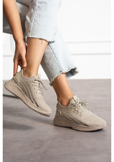 Bej Unisex Yürüyüş Hafif Triko Ayakkabı-015 Bej