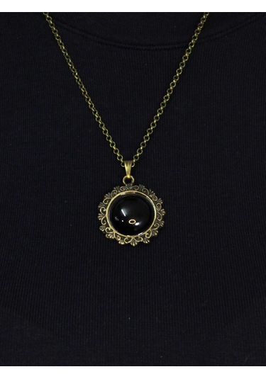 Doğal Taş Oniks Doğal Taşlı Desenli Otantik Kadın Kolye 45 Cm Zincirli Euk28o Siyah