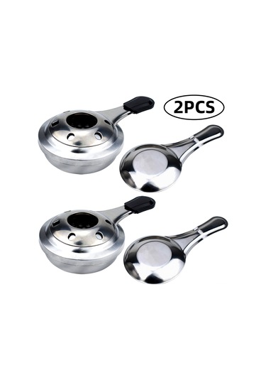 Fosenze Ev Veya Doğa İçin Çiftli Mini Alkol Ocağı - Paslanmaz Çelik Fondue/hotpot Isıtıcı, 16cm, Ateş Regülatörlü, Isıya Dayanıklı Kollu Gümüş