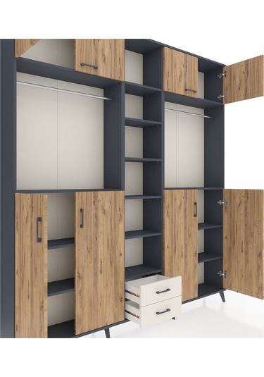 Arges Dolap 14 Raflı 2 Çekmeceli 2 Askılı 220x30x243 Antrasit-çam/aytaşı Atlas Çam/aytası