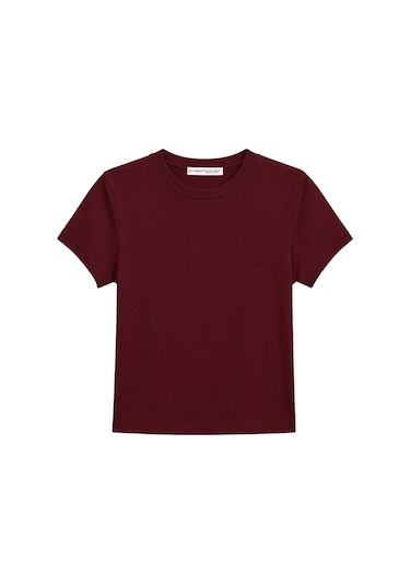 Mixray 2100 Kadın Slim Fit Bisiklet Yaka Soft Basic T-shirt Bordo