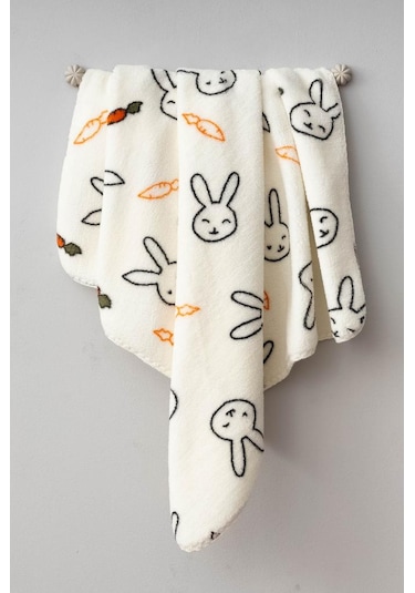 Bebitof Sevimli Tavşan Desenli Peluş Battaniye Bbtf.ekr.95077 Ekru