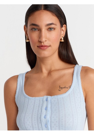 Dilvin 21069 Düğmeli Kare Yaka Top-açık Mavi Açık Mavi