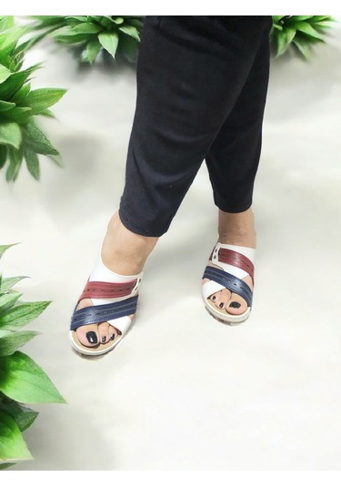 Kadın Topuk Dikeni Jelli Ev Dışarı Terlik Beyaz - Kırmızı - Lacivert