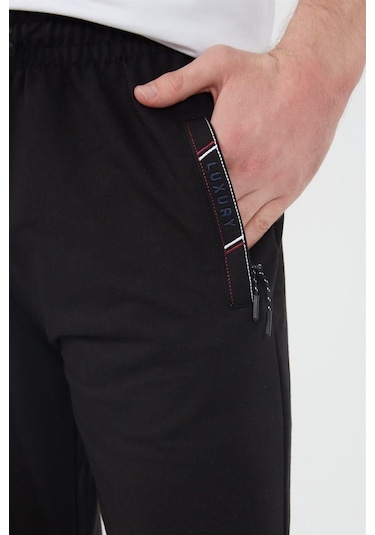 Siyah Erkek Fermuar Cep Nakış Detaylı Düz Paça Rahat Kesim Eşofman Altı Mtlco05 Siyah