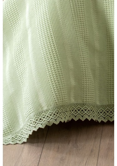 Tek Kişilik Dantelli Waffle Pike-160x230 Cm-petek Pike Fıstık Yeşili