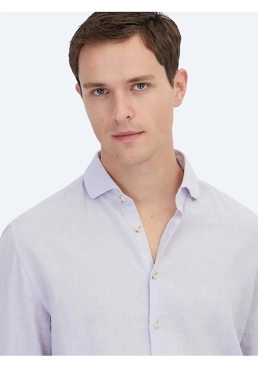 Kip Lila Düz Dokuma Casual Pamuk Karışımlı Gömlek Lila