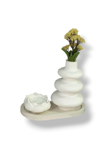 Dalgalı Vazo Ve Lotus Kokulu Mum Beyaz