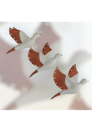 Dekoratif Üçlü Kumru Kuş Duvar Dekoru Süs 17 12 Cm 3 Lü Set