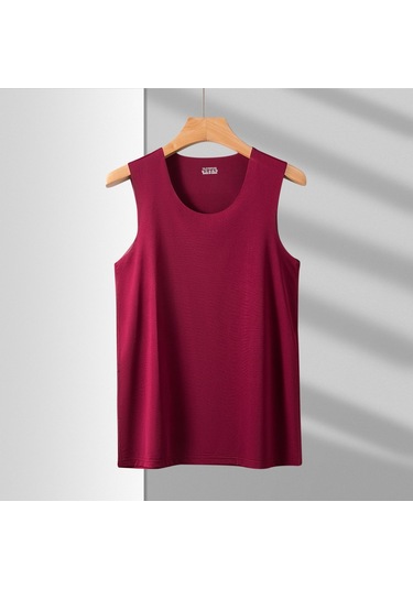 Yuvarlak Yaka Buz İpek Kumaş Spor Süper Elastik Slim Fit Erkek Kolsuz Atlet Tshirt Kırmızı