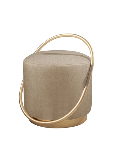 Loop Serisi Puf, Metal Halkalı Puf, Makyaj Oturağı ,puf Bench Montajsız Oturak Gold Metal Ayaklı Cappuccino