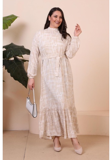 Kadin Hakim Yaka Buyuk Beden Elbise Tesettur Viskon Kumas Pileli Ve Piliseli Elbise 001