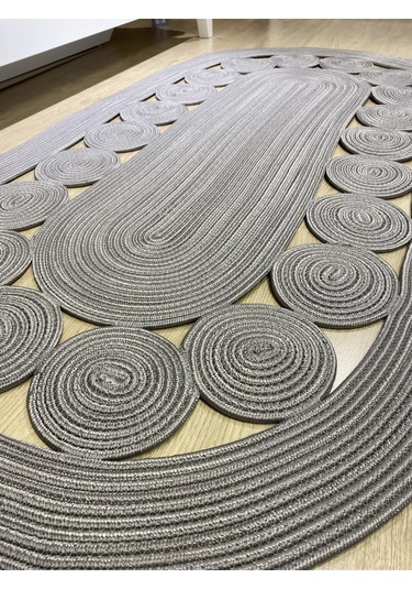 Cookie Jüt Hasırlı El Örgüsü Kilim Gri